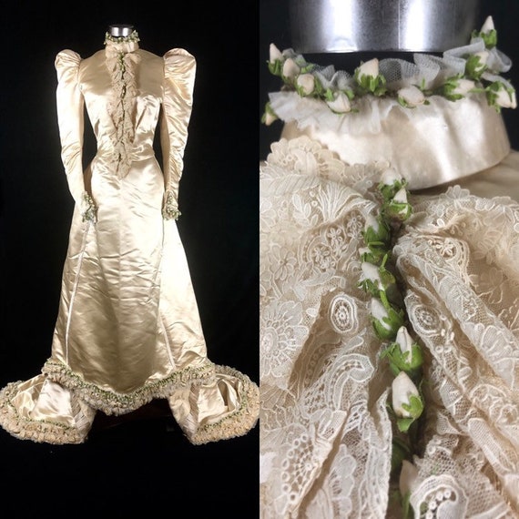 1890s XS Historical Wedding Bridal Gown, Bodice /… - image 1