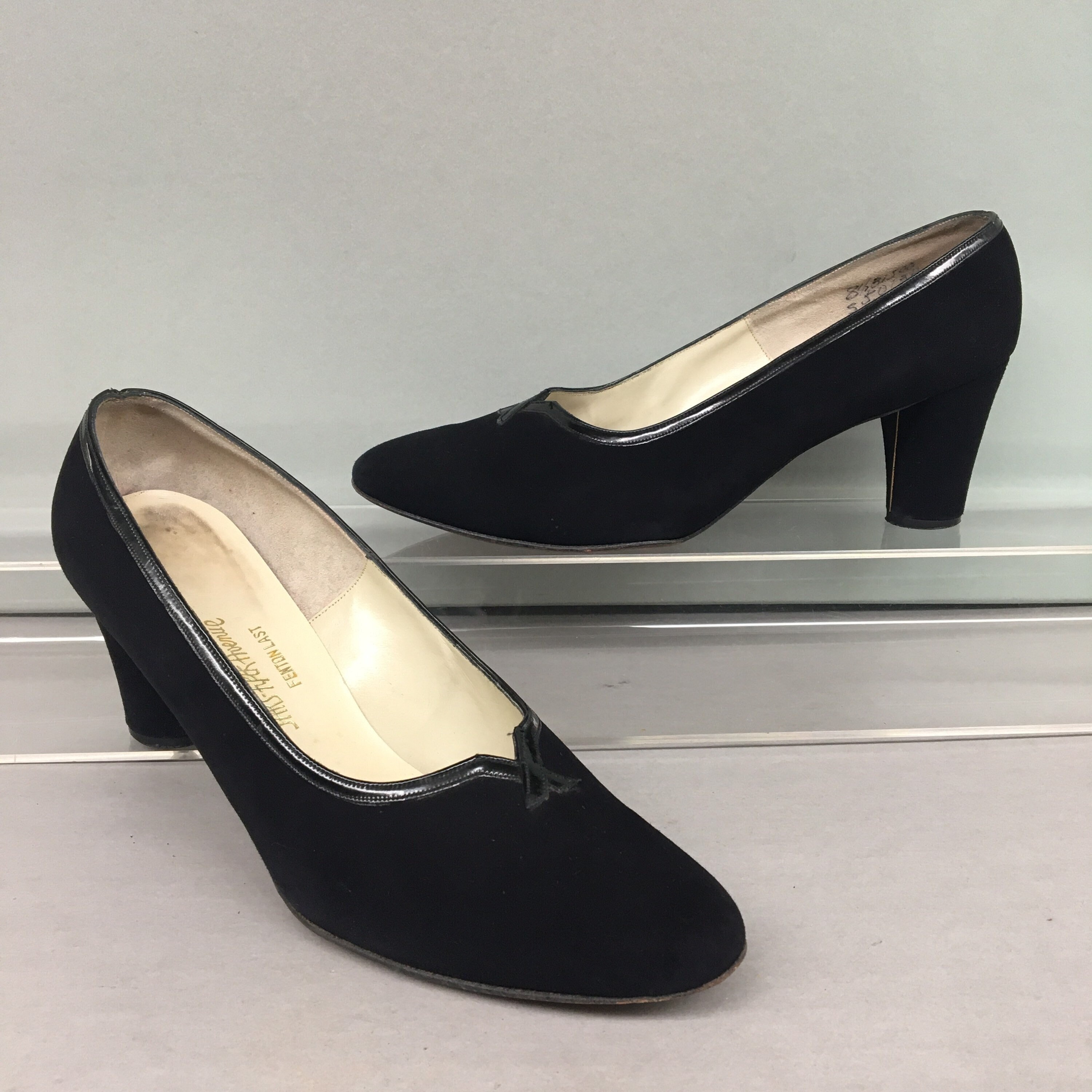 希少 60s~ Vintage Suede Design Heel Shoes Vintage 1960s Fashion Craft Mod Color Block Suede Leather