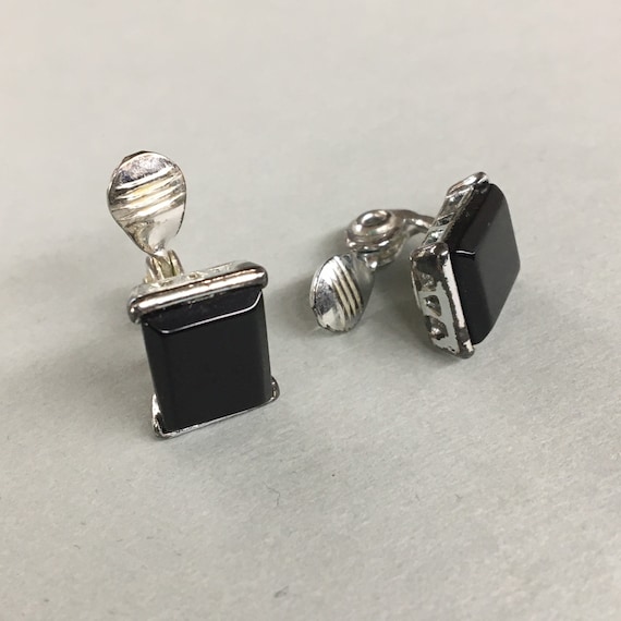 1980s Black Emerald Cut Rhinestone Clip earrings,… - image 1