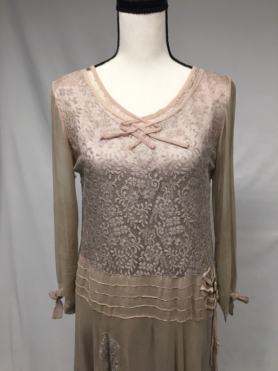 1920s S Dusty Lilac Silk Chiffon and Lace Long Sl… - image 2