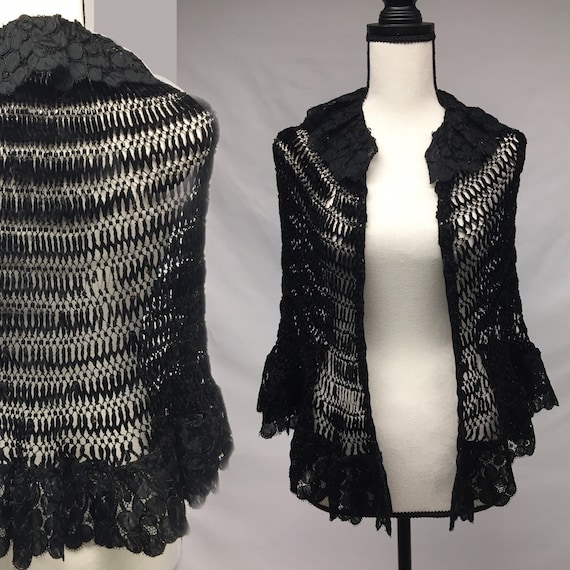 1890s Victorian Black Velvet Chenille Evening Cape