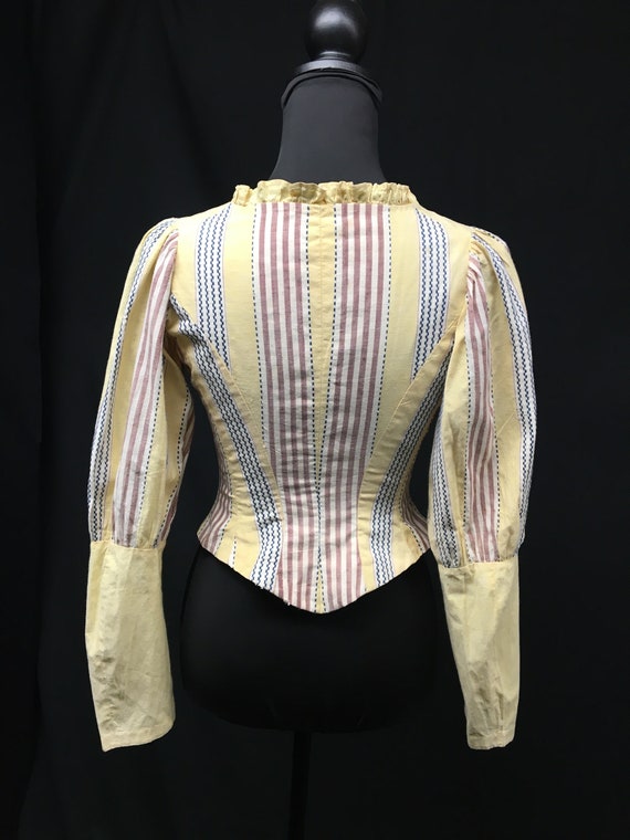 1900s XXS Edwardian Bodice, Yellow Striped Cotton… - image 4