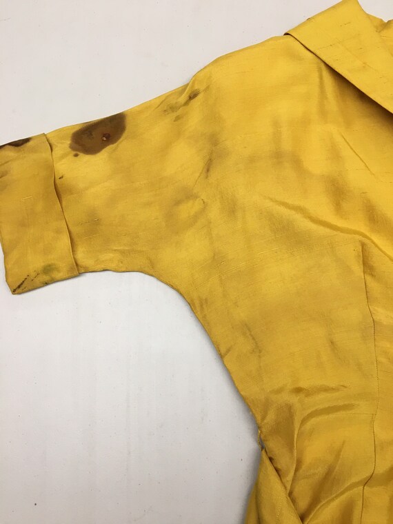 1950s Vintage Yellow Silk Shantung Dolman sleeve … - image 6