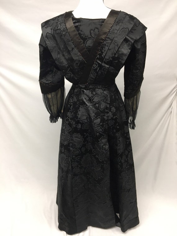 1900s XS Edwardian Petite Black Silk Jacquard wov… - image 2