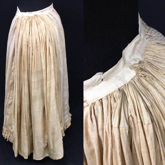 1880s XS Tan Silk Pongee and Open weave floor len… - image 7