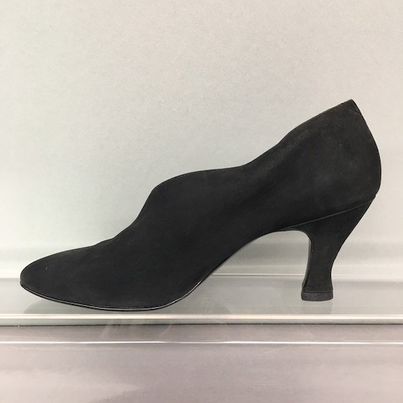 1990s 9 Black Suede Cutout Gothic Pointy Toe High… - image 3