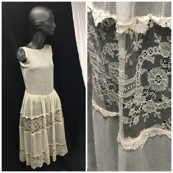 1920s XS Sheer Silk Chiffon Vintage Flapper dress… - image 1