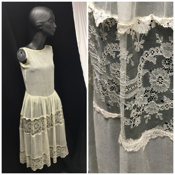 XS 1920s Sheer Brown Silk Devore Dress