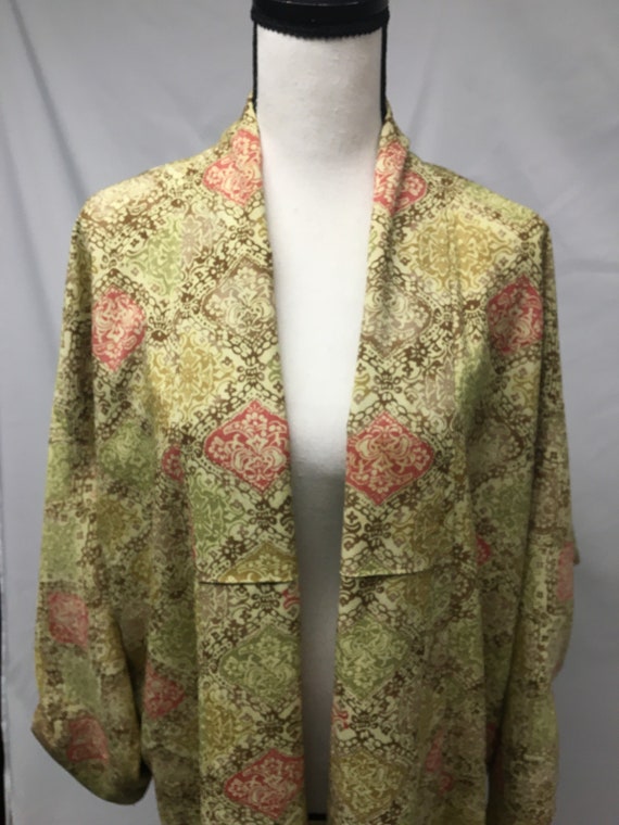 60s L Vintage Haori Kimono Robe, Yellow Pink Pais… - image 5