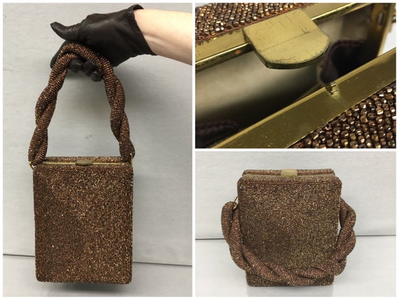 1940s Copper Beaded Handbag Gold Tone Metal Hard Frame Purse -  UK