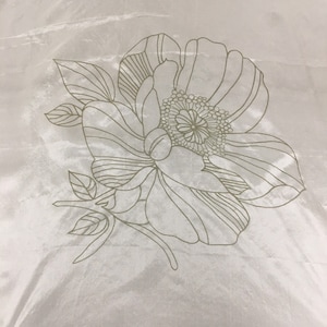 Silk Poppy Anemone with leaves and stem floral print on white tissue silk, Sewing/Craft projects UFO, DIY batik painting