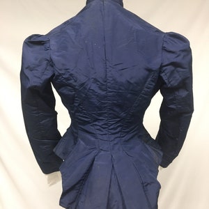 1890s XXS Navy Silk Button Down Bodice, Pleated Peplum for Bustle, Puff sleeves, Glass buttons, Historical costuming, FOR STUDY image 2