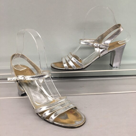strappy silver heels