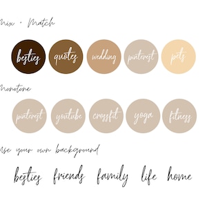 May include: A graphic design guide with three sections: Mix & Match, Monotone, and Use Your Own Background. The guide features a variety of color palettes and text suggestions for creating social media graphics.