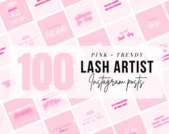 100 plantillas de publicaciones de Instagram de LASH TECH, citas editables de salones de belleza, kit de marca, publicaciones de extensión de pestañas, folletos de redes sociales, formularios de pestañas