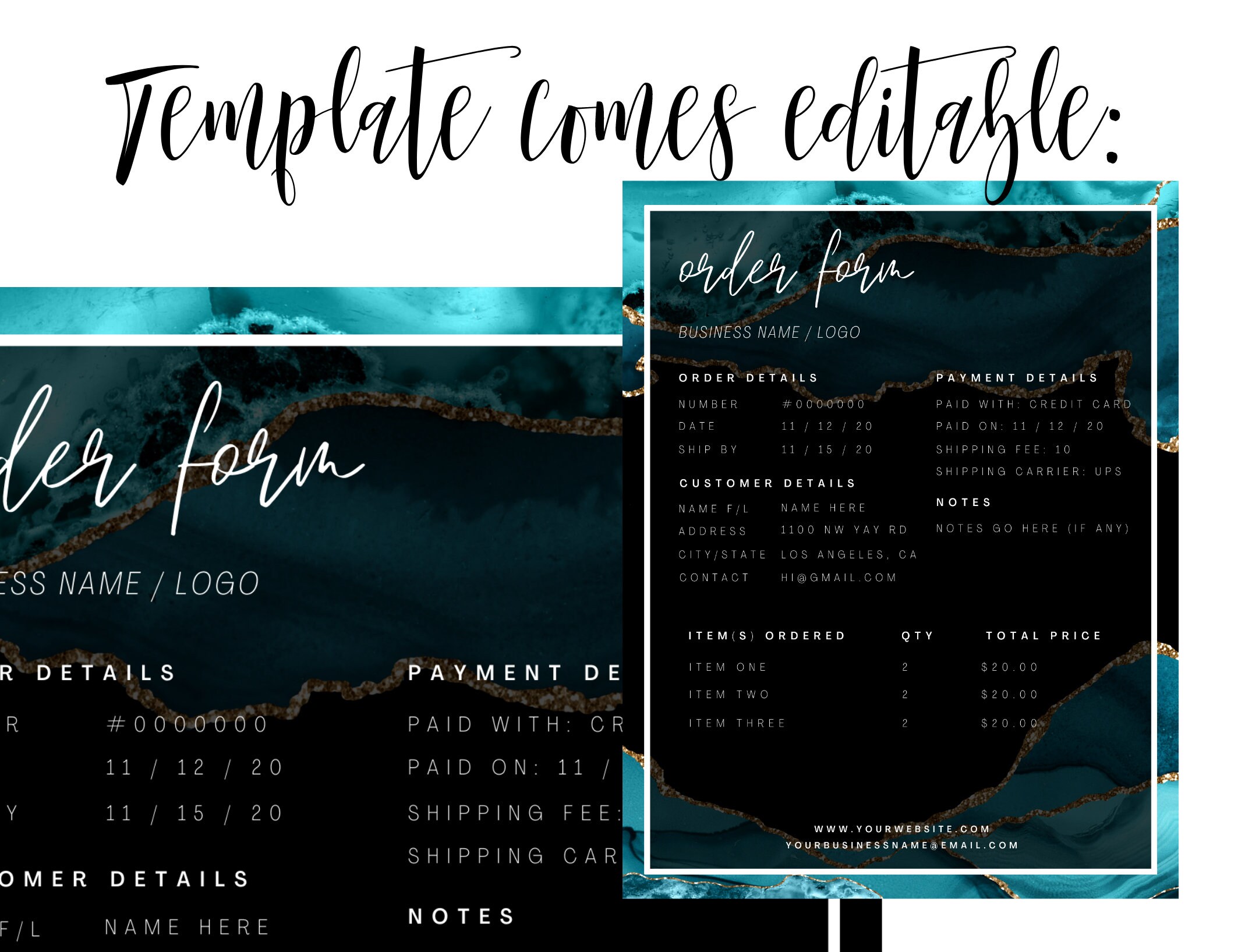 ORDER FORM Template, Editable Etsy Small Business Order Form, Printable ...