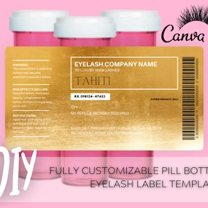 DIY Pille Flasche Gold Lash Label Vorlage, Rezept-Etikett für Wimpernverpackung, Sofortiger Download Digitale Vorlage, Bearbeitbar
