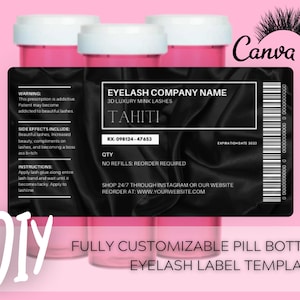 DIY Pille Flasche Lash Label Black Silk Vorlage, Rezept-Etikett für Wimpernverpackung, Sofortiger Download Digitale Vorlage, Bearbeitbar