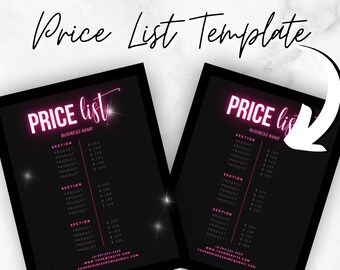 DIY Editable Neon Price List Template, Pink and black Makeup Price List, Hair Salon Price List, Glam Flyer, Editable in Canva