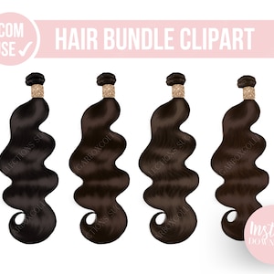 HAIR CLIPART Bundle Graphics Digital PNG Clip Art Hair Bundle Dark Brown/Gold, Wig Graphics, Hairdresser Glitter Glam for commercial use