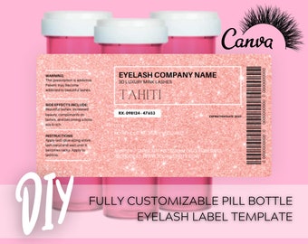 DIY Pill Bottle Lash Label Rose Gold Template, Prescription label for lash packaging, Instant Download Digital Template, Editable