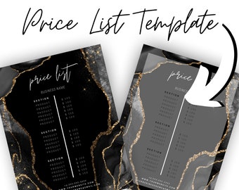 Black and Gold Price List Template for Makeup, Hair, Photography, Spa, Lash Extensions: Editable Business Flyer in Canva