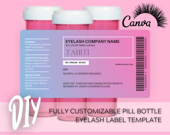 Modello in marmo con etichetta per ciglia per bottiglia di pillola fai da te, etichetta di prescrizione per l'imballaggio delle ciglia, modello digitale per download istantaneo, modificabile