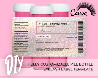 DIY Pill Bottle Lash Label Holographic Template, Prescription label for lash packaging, Instant Download Digital Template, Editable