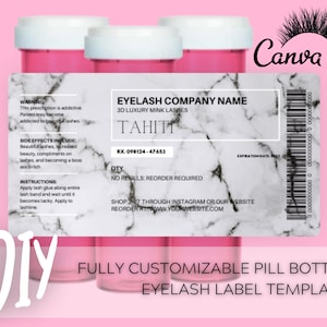 DIY Pille Flasche Lash Label Marmor Vorlage, Rezept Etikett für Wimpern Verpackung, Sofortiger Download Digitale Vorlage, Bearbeitbar