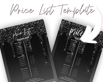 Drip Glitter Price List Template, Makeup Price List, Hair Price List, Photography, Hair, Flyer, Glam Price List, Pink, Editable in Canva