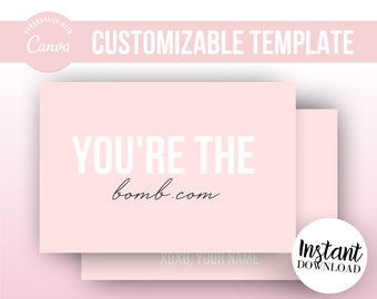 PINK/WHITE "You're the Bomb.Com" Thank You Card Template, 6x4, 5.5x4.25 | Cute/Funny Printable Business Shipping Insert | EDITABLE in Canva