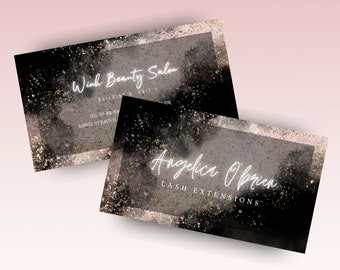 Plantilla Canva de tarjeta de visita de lujo DIY, negro/rubor/oro, editable, tarjetas de visita de salón de belleza, tarjetas de visita rosas, diseño de lujo/glamour