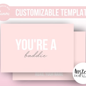 ROSA/BLANCO "Eres un malo" Plantilla de tarjeta de agradecimiento, 6x4, 5.5x4.25 / Inserto de envío comercial imprimible lindo/divertido / EDITABLE en Canva