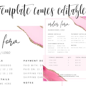 ORDER FORM Template, Editable Etsy Small Business Order Form, Printable ...