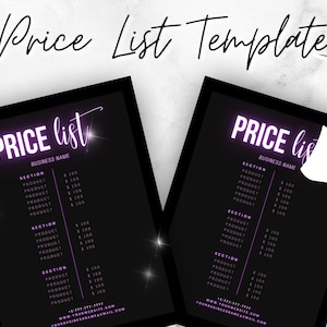 DIY Editable Neon Price List Template, Purple and black Makeup Price List, Hair Salon Price List, Glam Flyer, Editable in Canva