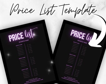 DIY Editable Neon Price List Template, Purple and black Makeup Price List, Hair Salon Price List, Glam Flyer, Editable in Canva