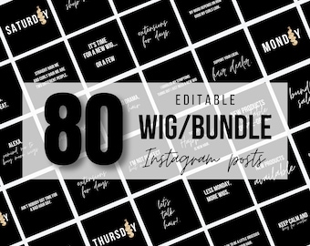 80 Editable Wig/Hair Instagram Quotes + Posts | Black/White | Hair Bundle Hair Quotes | Extension Quotes for Instagram | Canva | Editable