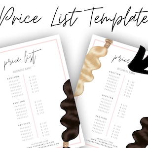 DIY Gold/Pink Hair Price List Flyer, Bundle Price List, Hair Pricelist Template, Salon, Small Business, Gold/Pink Glam, Editable in Canva