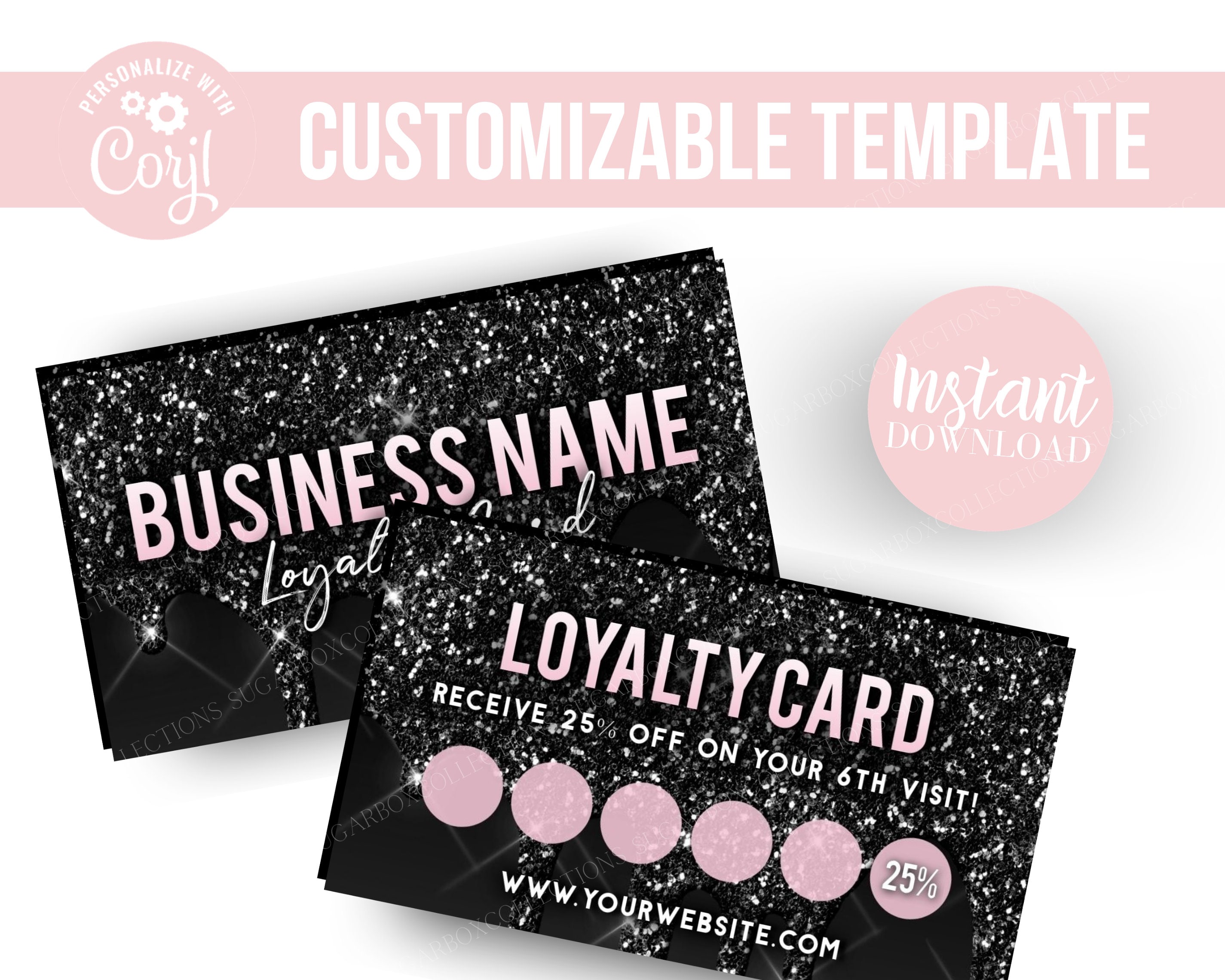 Black Glitter Loyalty Card Glitter Drip Card Template Etsy