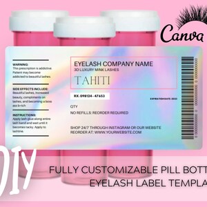 DIY Pillenflasche holografische Lash Label Vorlage, Rezept-Etikett für Wimpernverpackung, Sofortiger Download Digitale Vorlage, bearbeitbar