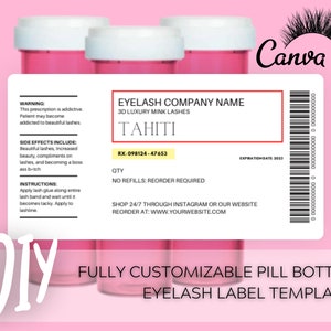 DIY Pille Flasche Wimpern Etiketten Vorlage, Rezept Etikett für Wimpern Verpackung, Sofort Download Digitale Vorlage, Bearbeitbar, Verschreibung