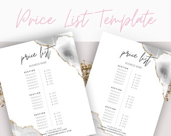 Price List Template: White/Gold, Makeup Price List, Hair Price List, Photography, Hair, Spa, Flyer, Business Price List, Editable in Canva