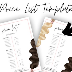 DIY Rose Gold/Pink Hair Price List Flyer, Bundle Price List, Hair Pricelist Template, Salon, Small Business, Glam, Editable in Canva
