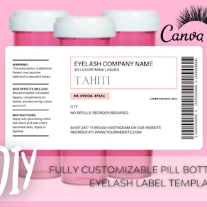DIY Pillenflasche Lash Label Vorlage, Rezept-Etikett für Wimpernverpackung, Sofortiger Download Digitale Vorlage, Bearbeitbar