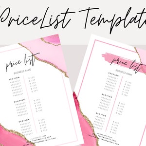 Price List Template, Makeup Price List, Hair Price List, Photography, Hair, Spa, Flyer, Business Price List, Pink, Editable in Canva