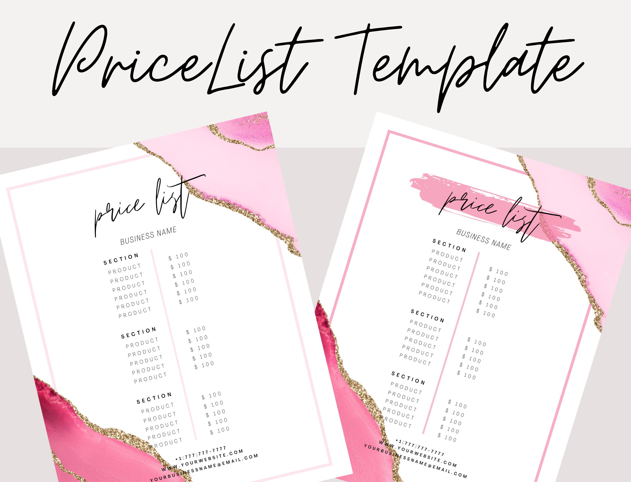 Price List Template, Makeup Price List, Hair Price List, Photography, Hair, Spa, Flyer, Business Price List, Pink, Editable in Canva