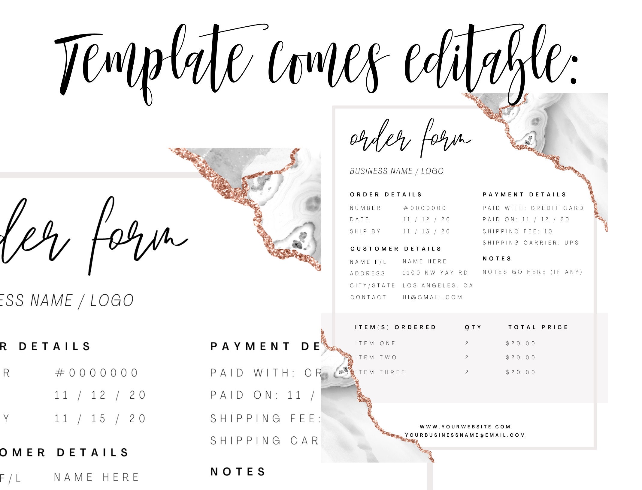 ORDER FORM Template, Editable Etsy Small Business Order Form, Printable ...