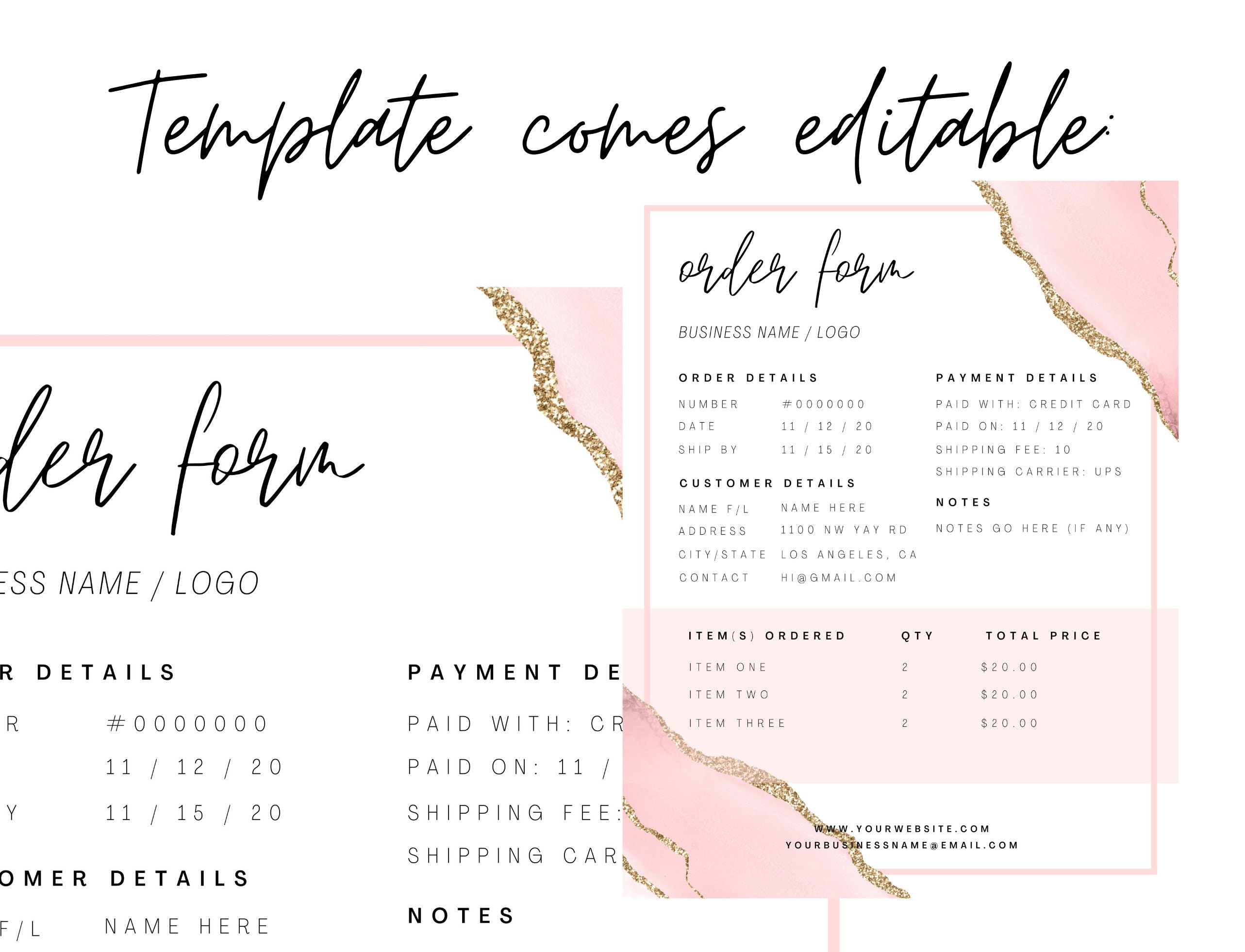 ORDER FORM Template, Editable Etsy Small Business Order Form, Printable ...