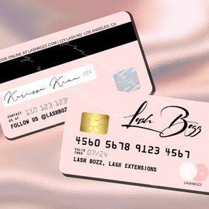 Tarjeta de crédito Tarjetas de visita Plantilla Canva, Personalizar/Editar, Tarjetas de visita de salón de belleza, Tarjetas de visita rosas, Pastel, Holográficas, Oro