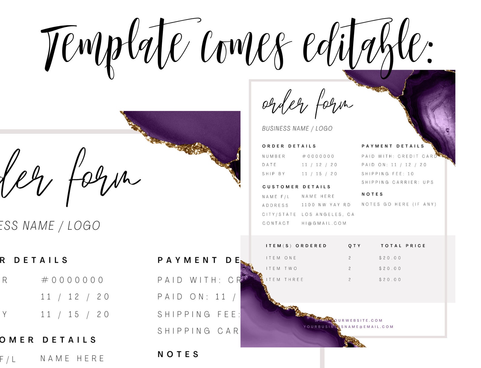ORDER FORM Template Editable Etsy Small Business Order Form | Etsy